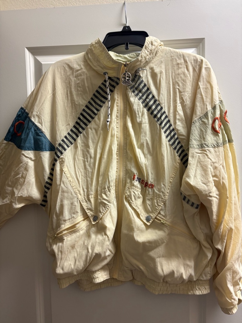 IXSPA Branded Hooded Jacket in Cream with Light Yellow Trim